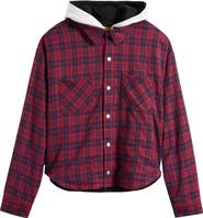 DIET STARTS MONDAY Eagle Hooded Plaid Snap-Up Flannel Shirt Jacket