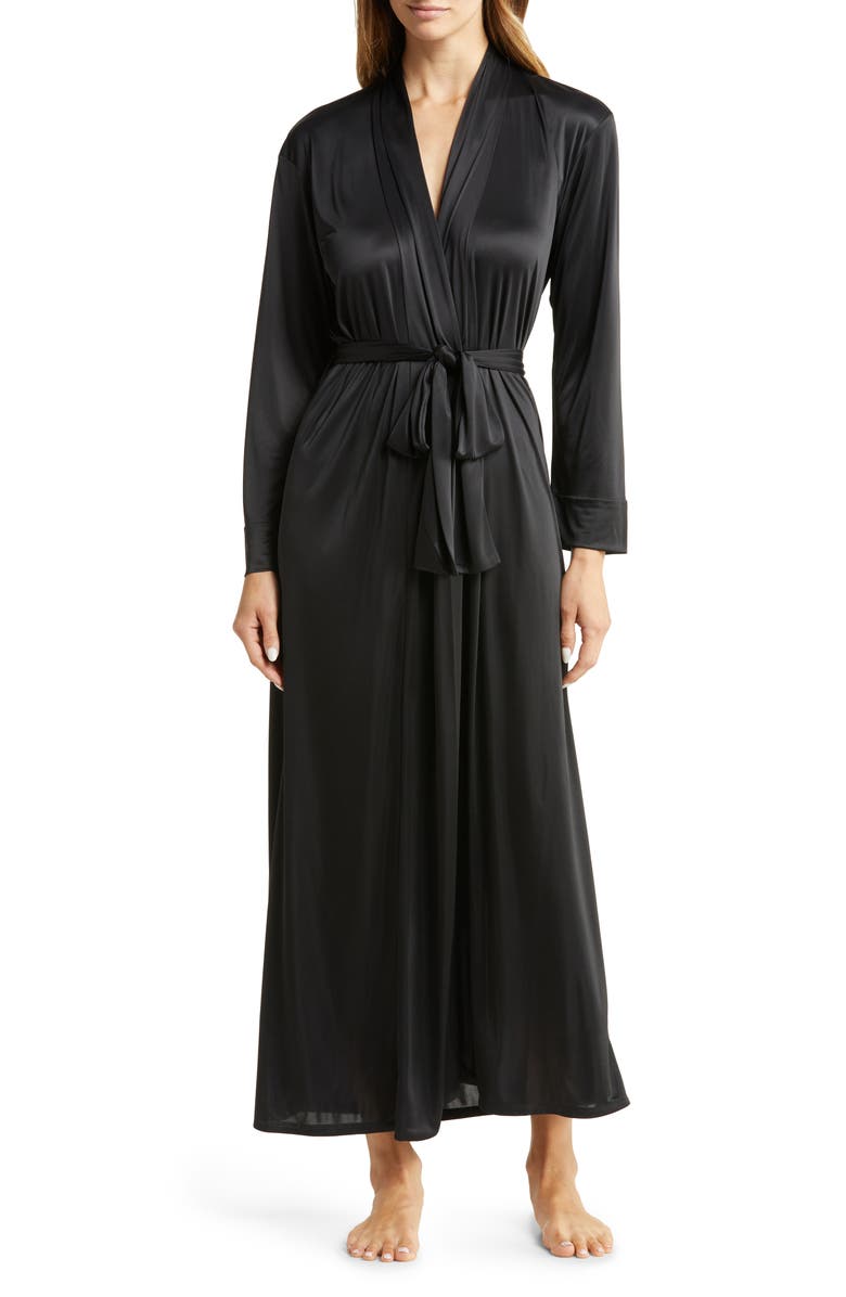 Natori Aphrodite Satin Long Robe, Main, color, Black