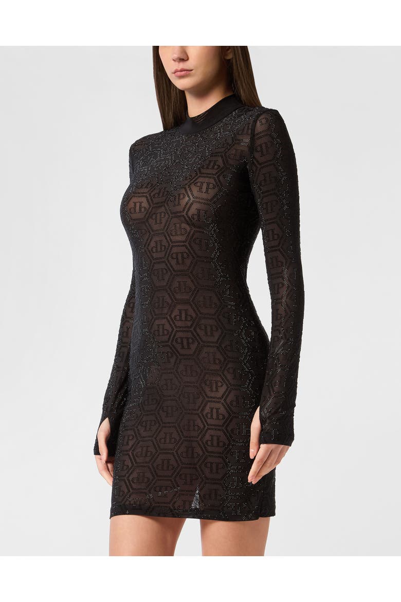 Short Dress Monogram Women, Main, color, black