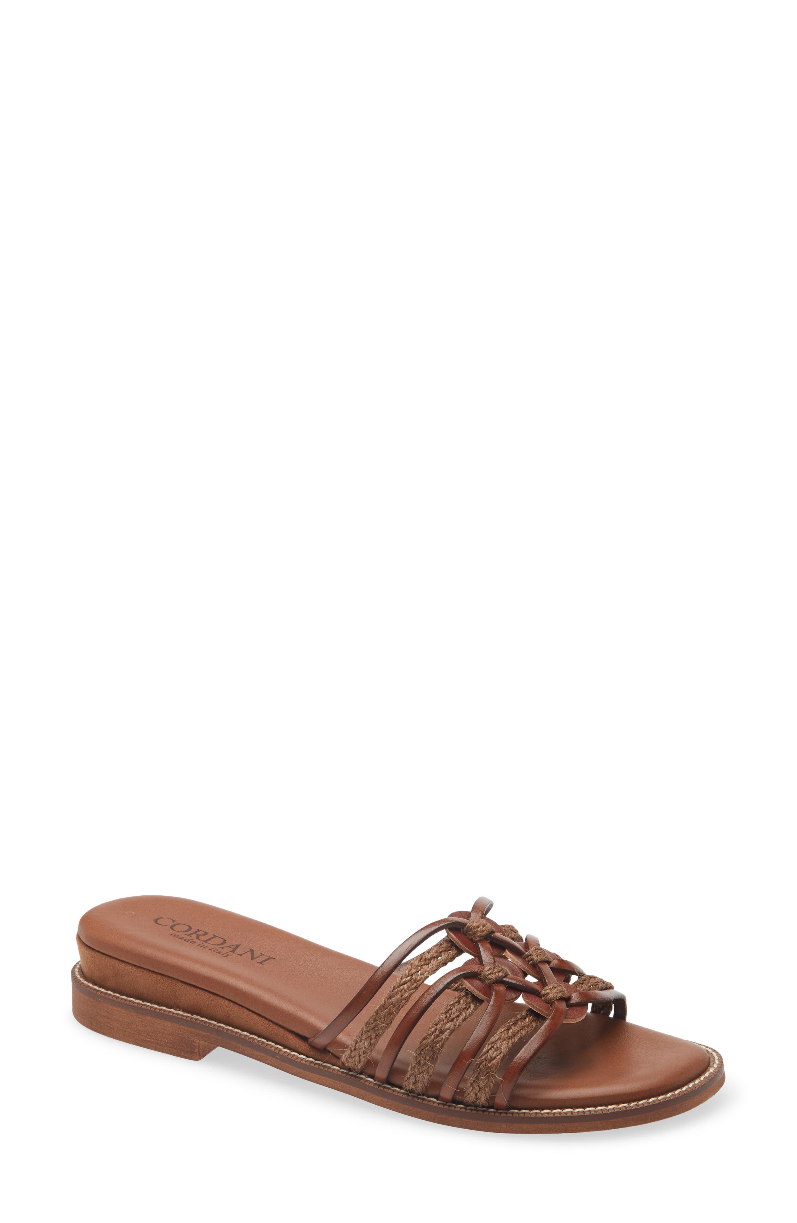 Cordani Hollace Leather & Raffia Slide Sandal, Main, color, Cuoio Leather
