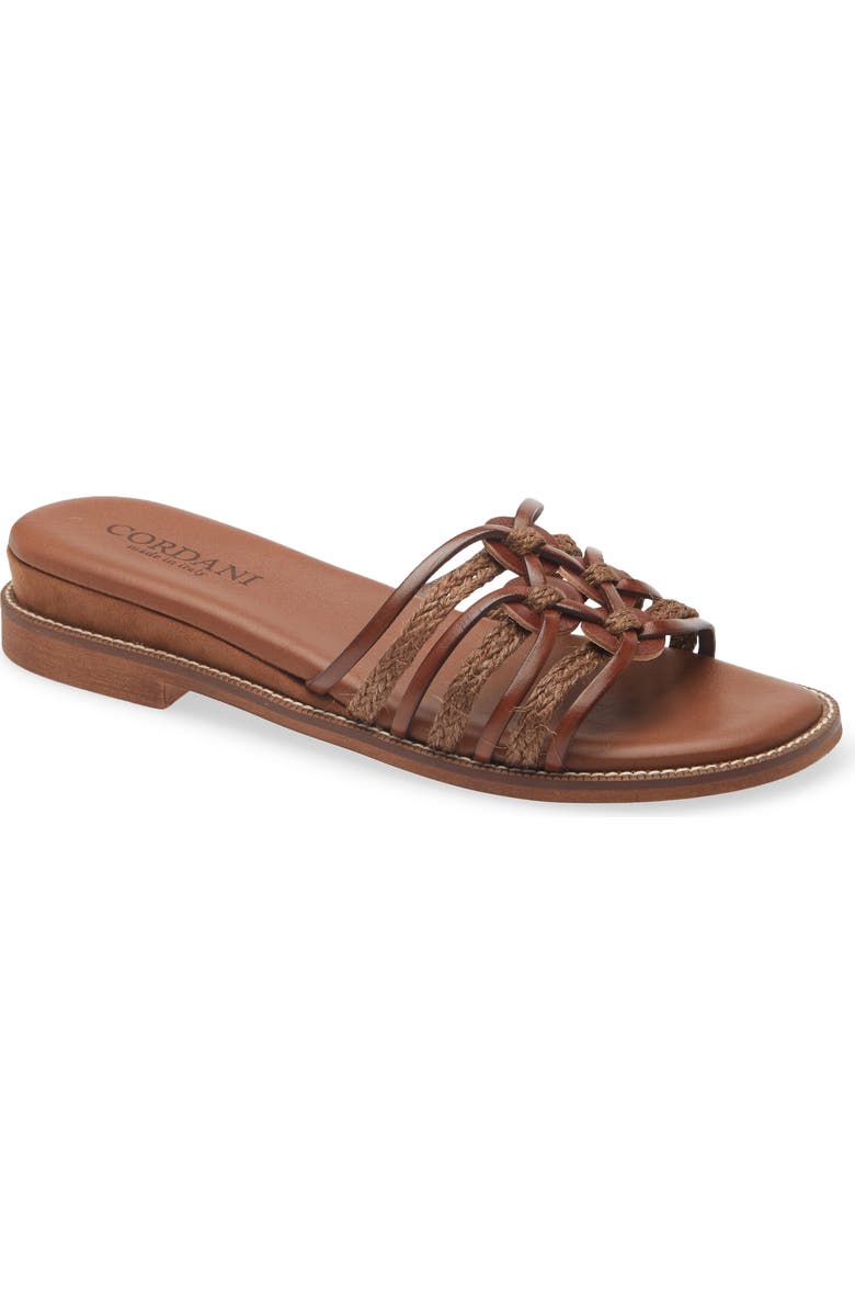 Cordani Hollace Leather & Raffia Slide Sandal, Main, color, Cuoio Leather