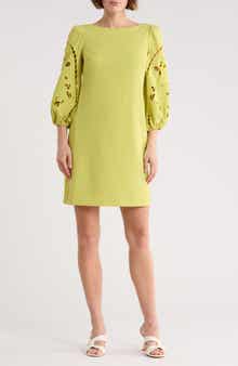 Vince Camuto Eyelet Sleeve Crepe Shift Dress