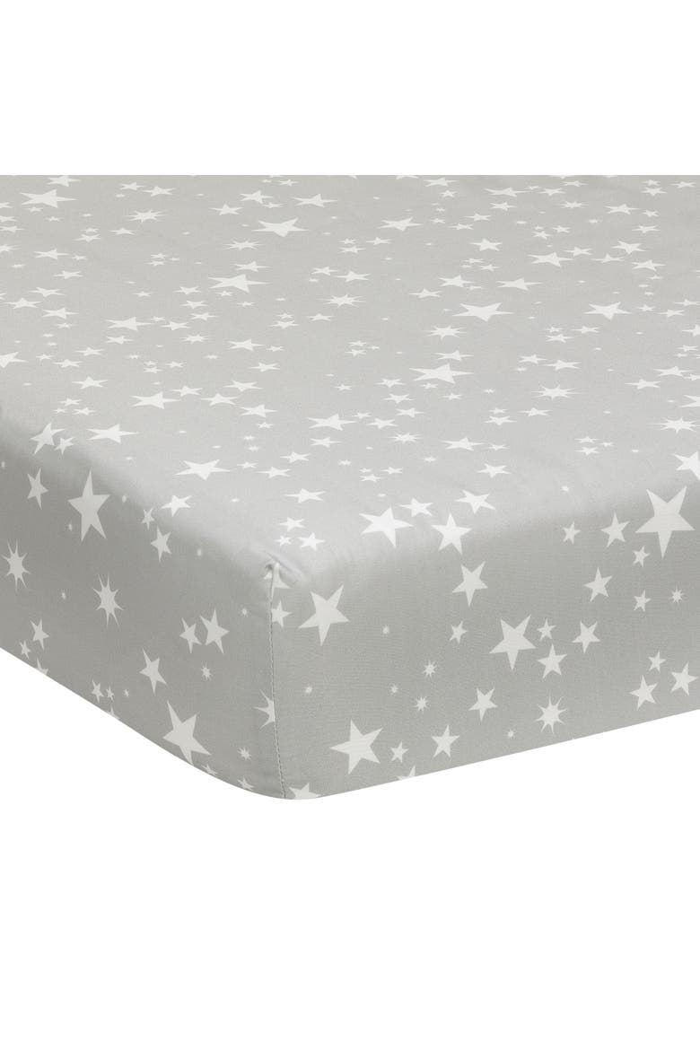 Milky Way Stars 100% Cotton Baby Fitted Crib Sheet, Main, color, Gray