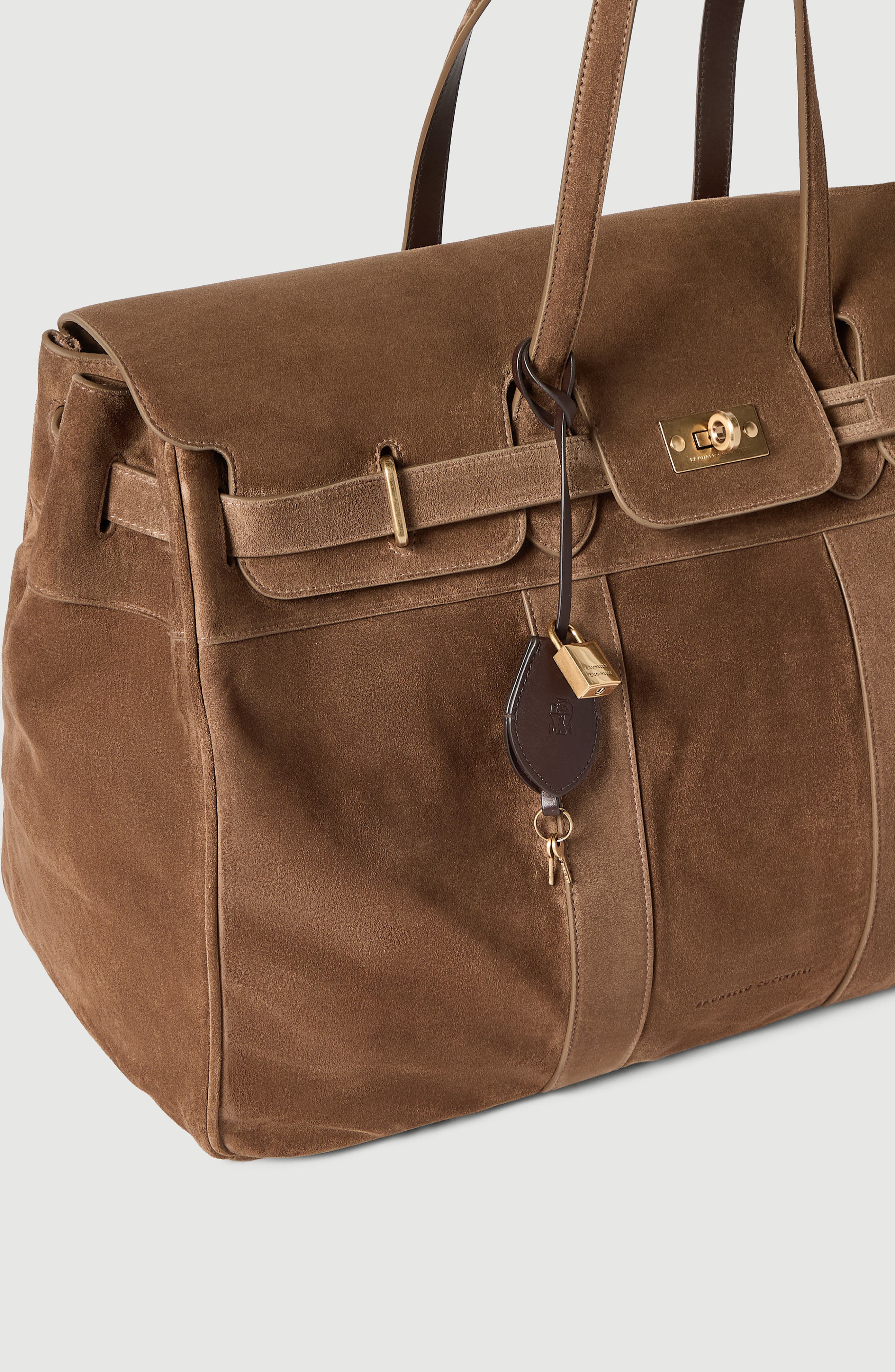 Explorer travel bag in suede, Alternate, color, Caramel