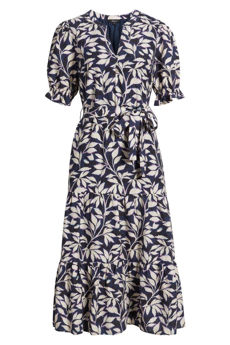 Eliana Print Tiered Midi Dress, Alternate, color, NAVY VINES