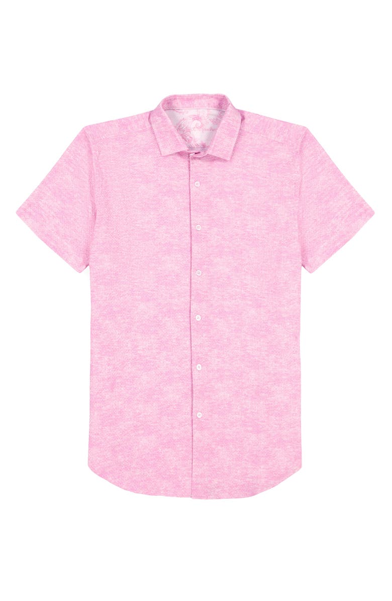 Robert Graham Reid Geo Textured Short Sleeve Cotton Button-Up Shirt, Alternate, color, Light Pink