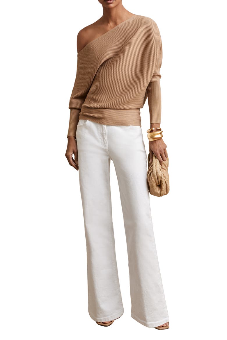 Lorna Off the Shoulder Rib Sweater, Alternate, color, CAMEL