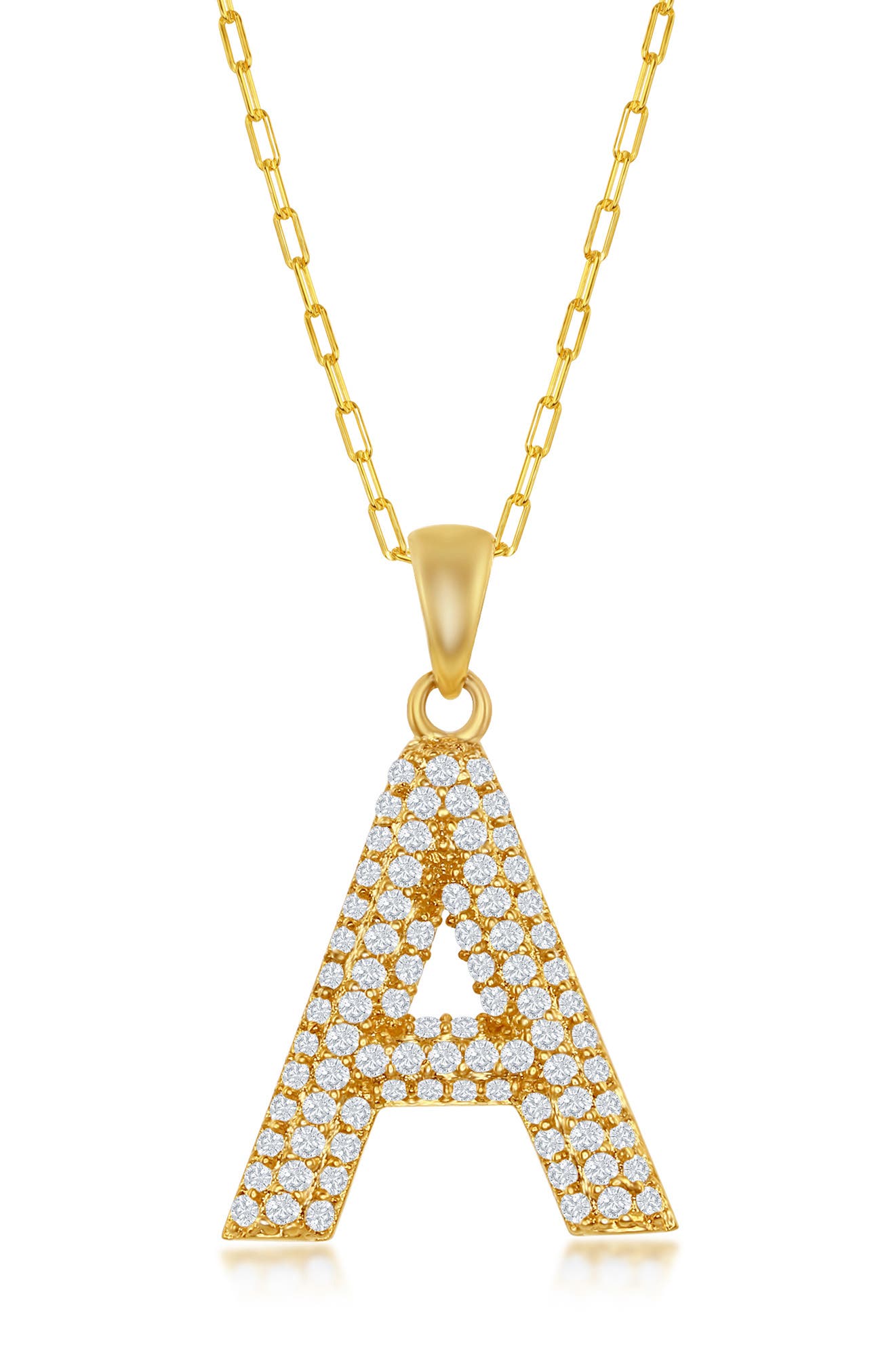 SIMONA Sterling Silver Micro Pave CZ Block Initial Pendant