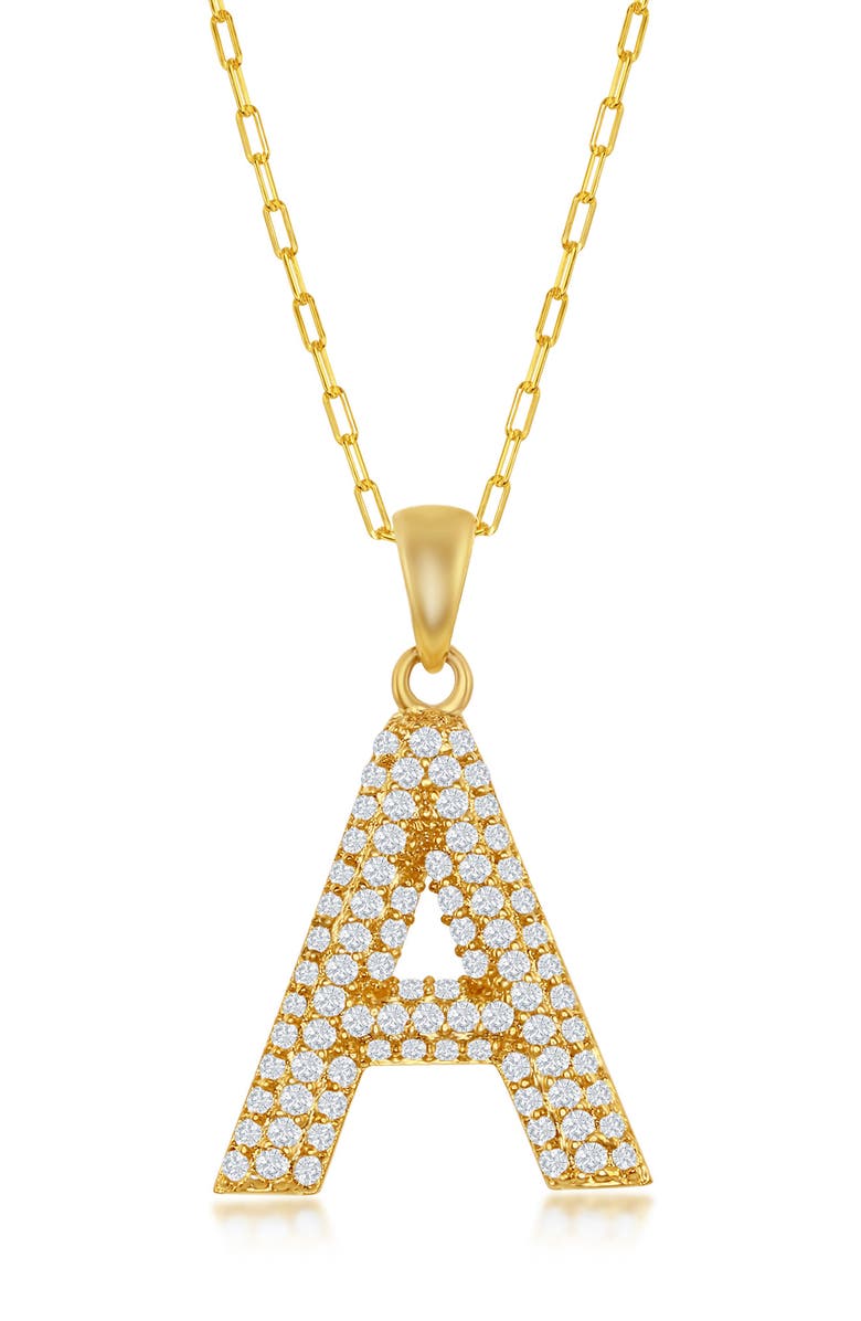 SIMONA Sterling Silver Micro Pave CZ Block Initial Pendant, Main, color, Gold