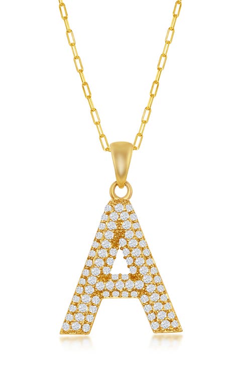 Sterling Silver Micro Pave CZ Block Initial Pendant