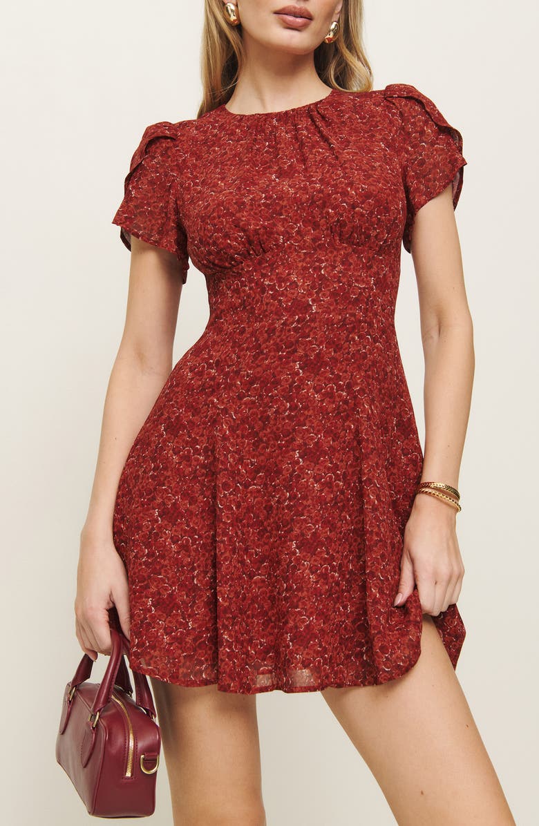 Reformation Lula Flutter Sleeve Minidress, Main, color, Roseanne