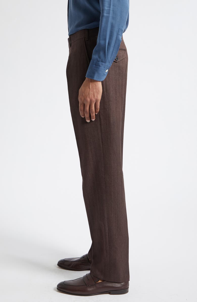 J. Mueser Waverly Single Pleat Tapered Cotton & Linen Trousers, Alternate, color, Brown
