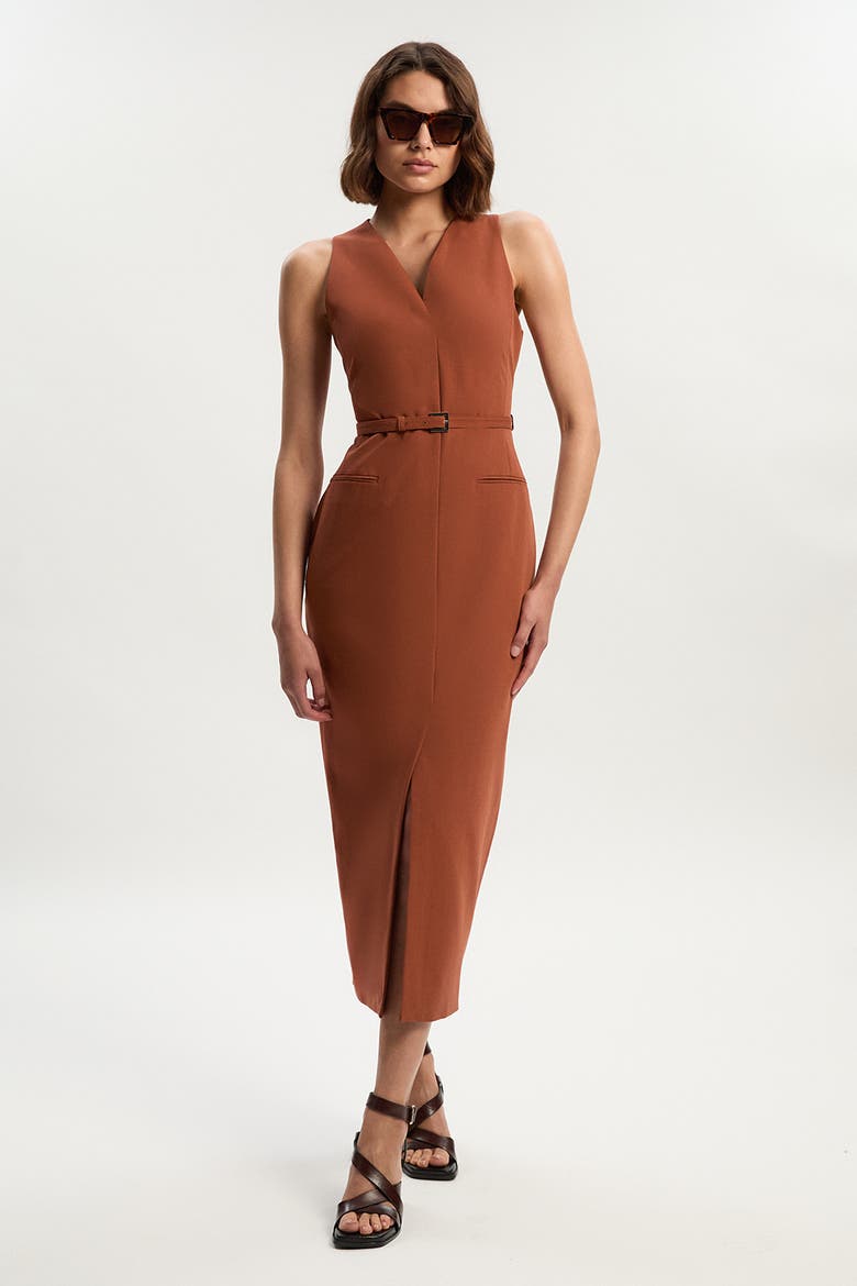 Belted Pencil Maxi Dress, Main, color, Rust