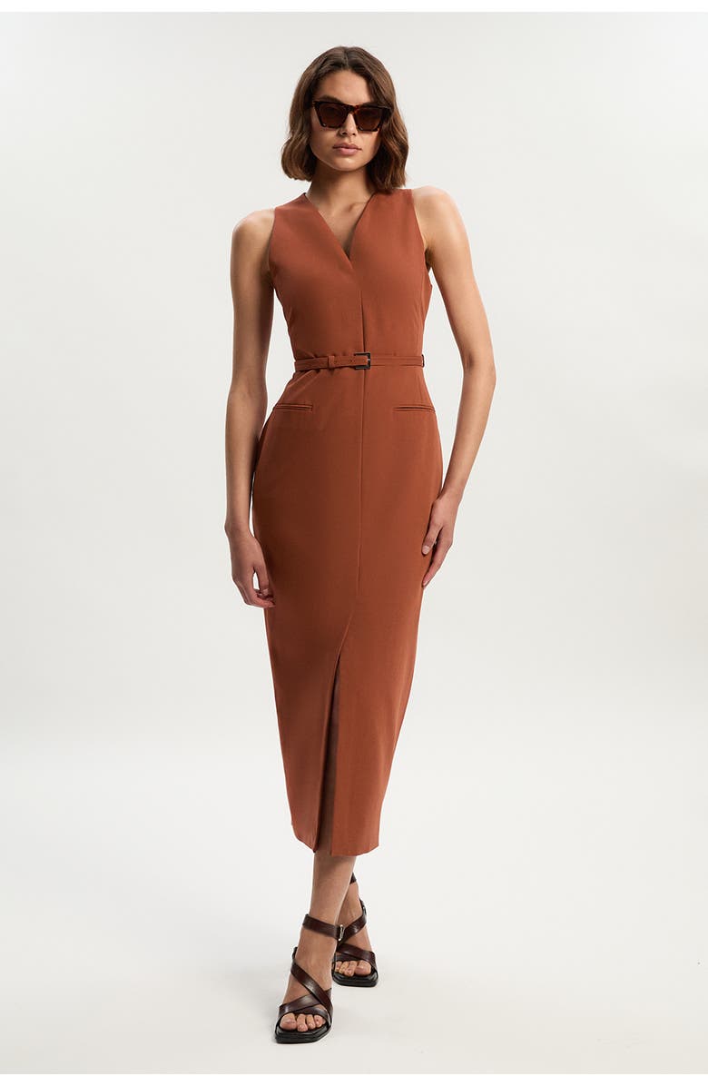 Karen Millen Belted Pencil Maxi Dress, Main, color, Rust