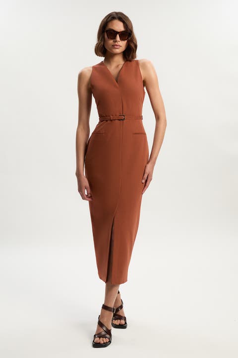 Belted Pencil Maxi Dress
