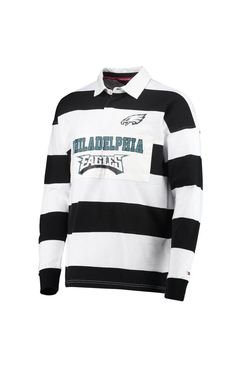 Tommy Hilfiger Men's Tommy Hilfiger Black/White Philadelphia Eagles Varsity Stripe Rugby Long Sleeve Polo, Alternate, color, 