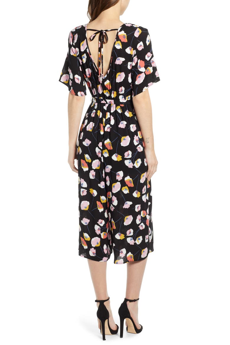 Double V Jumpsuit, Alternate, color, BLACK POPPY FLORAL