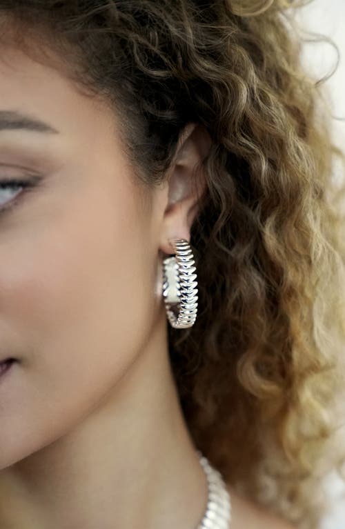 Ettika Metal Moderna Medium Half Hoop Earrings In Silver
