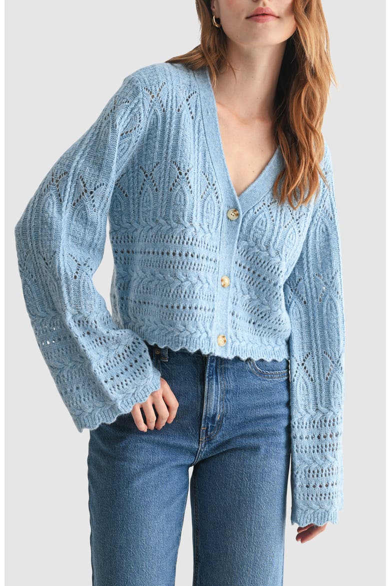 Scalloped Pointelle Cardigan, Main, color, BLUE