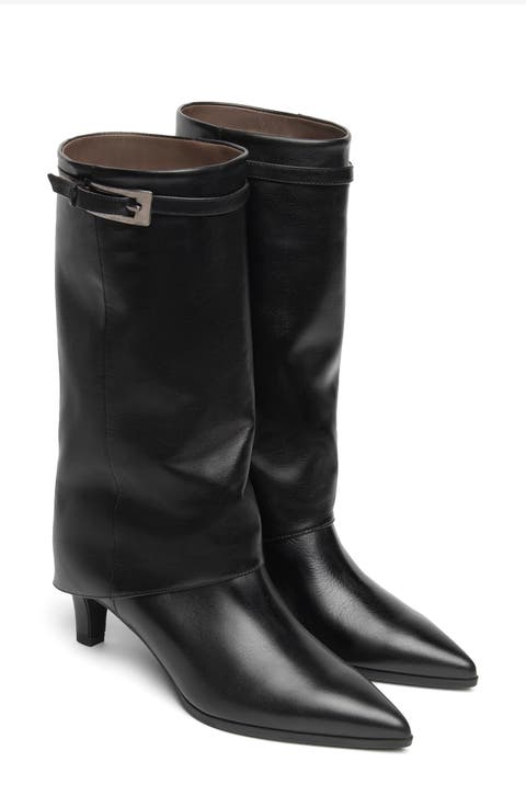 Pointed Toe Cuff Leather Boot