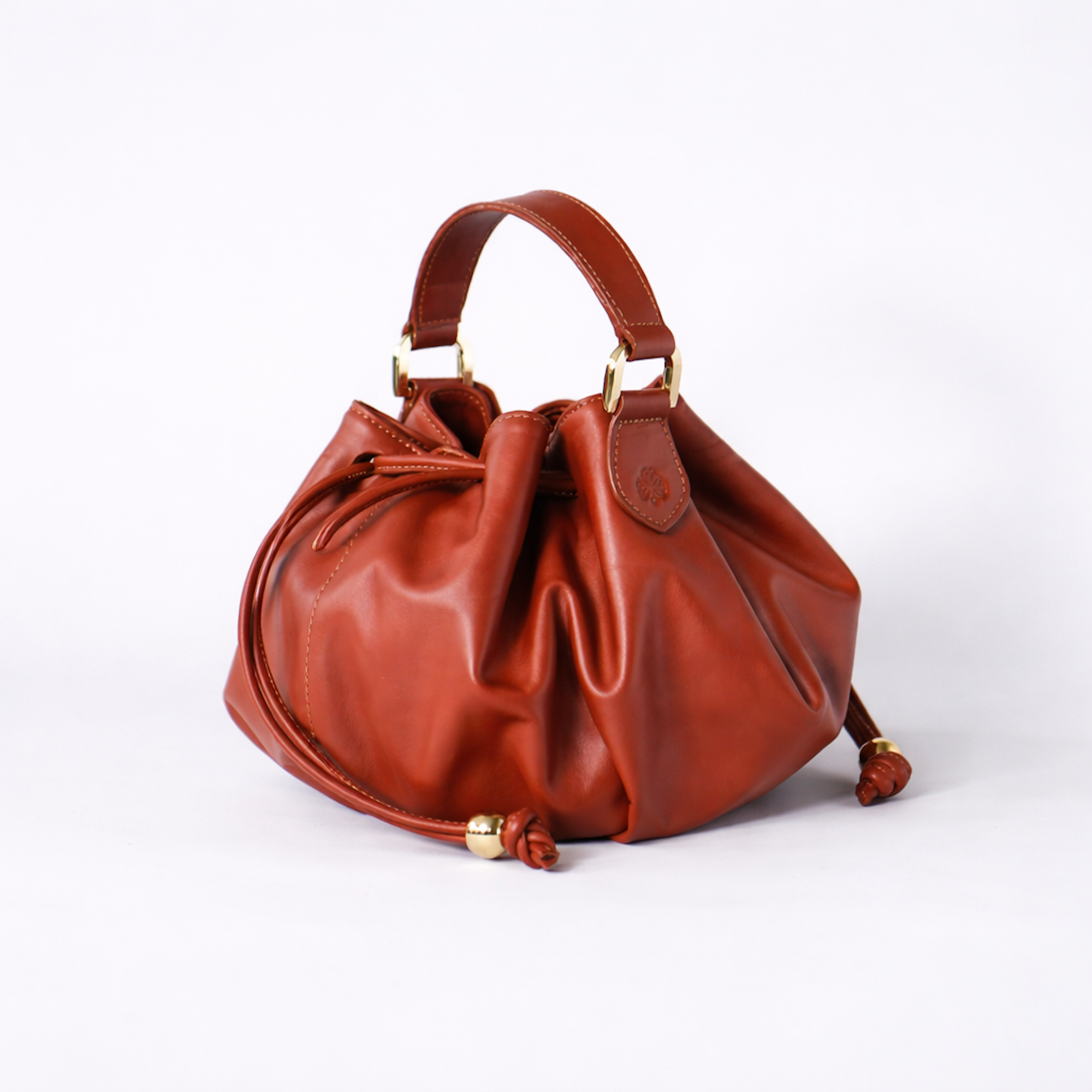 Lunaire Pleated Leather Handbag, Alternate, color, Cognac