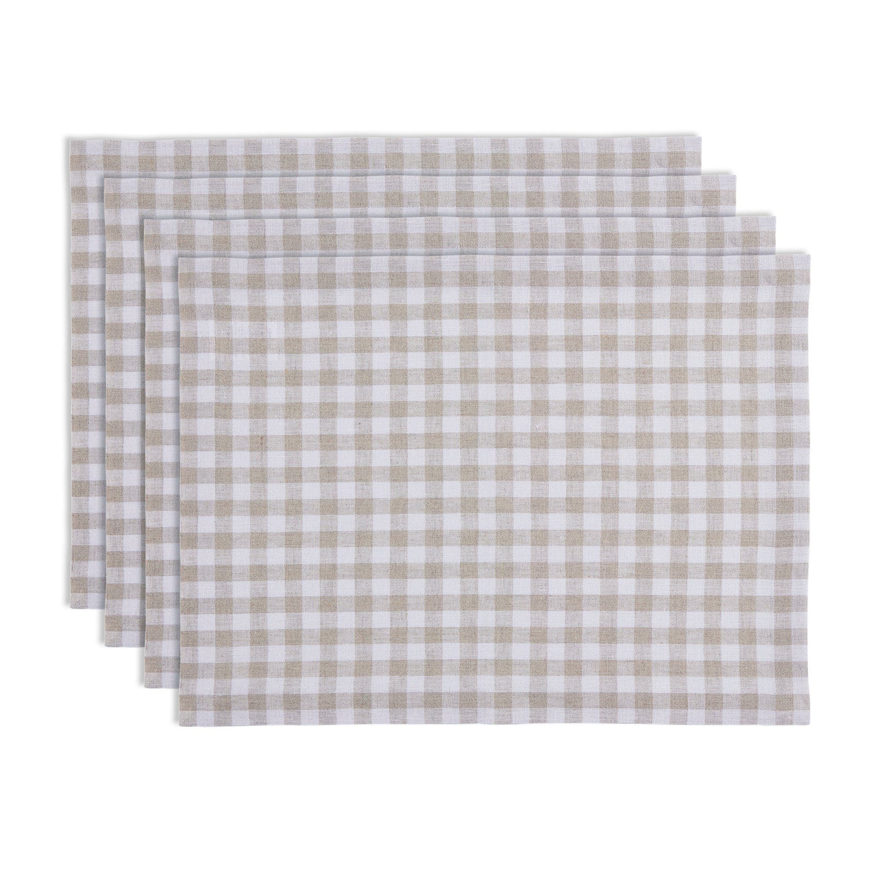 Solino Home Linen Placemats Set of 4, 14 x 19 Inch for Dining Table, Holiday and Everyday Table Decor - Gingham Check - Natural, Medium
