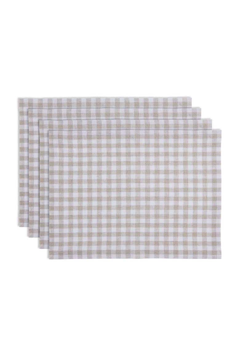 Linen Placemats Set of 4, 14 x 19" - Gingham Check, Main, color, Natural