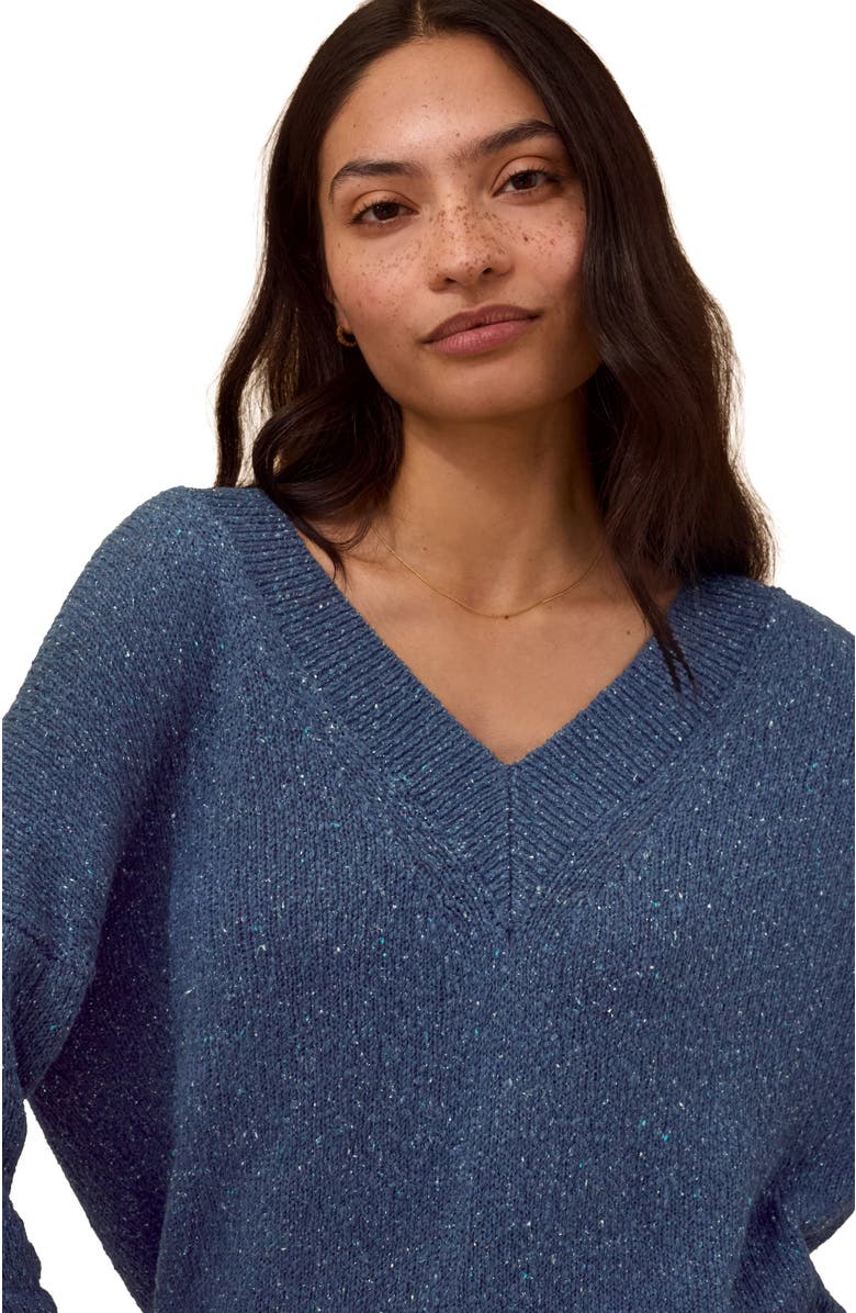 Celtic & Co. Cotton Blend Flecked V-Neck Sweater, Alternate, color, Mid Blue
