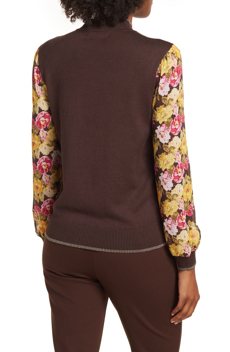 BY DESIGN Leila Mock Neck Chiffon Sleeve Sweater, Alternate, color, Black Coffee W/ Brocade Floral