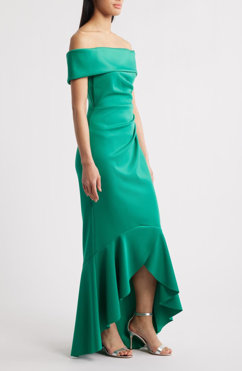 Eliza J Off the Shoulder High-Low Gown, Alternate, color, Jade
