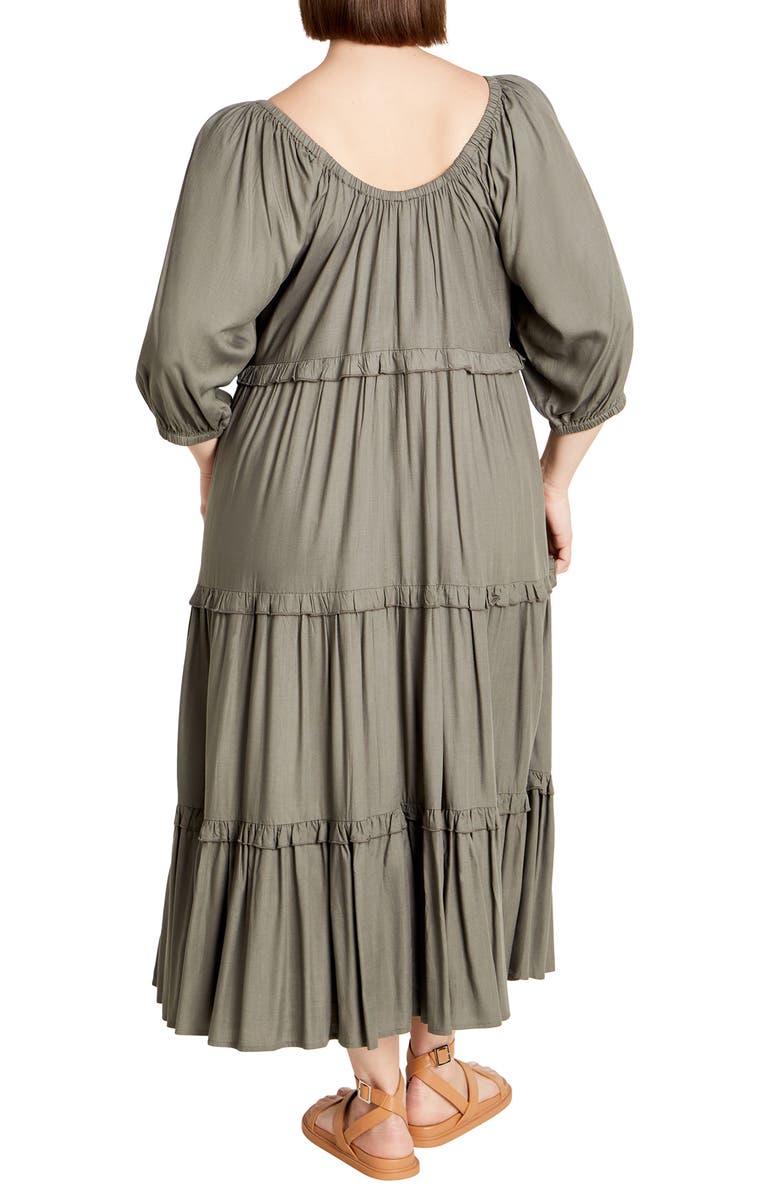 City Chic Ophelia Ruffle Tiered Dress, Alternate, color, Khaki