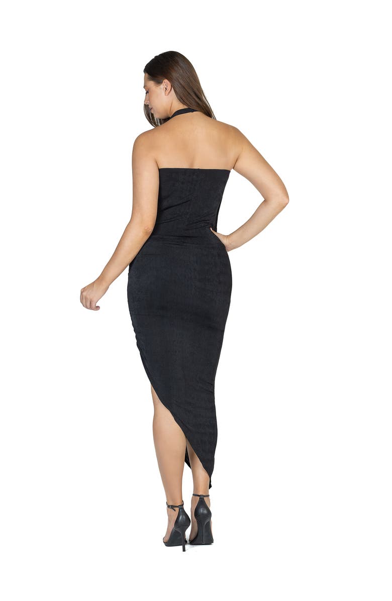 24seven Comfort Apparel Womens Cowl Neck Long Asymmetrical Backless Halter Dress, Alternate, color, Black