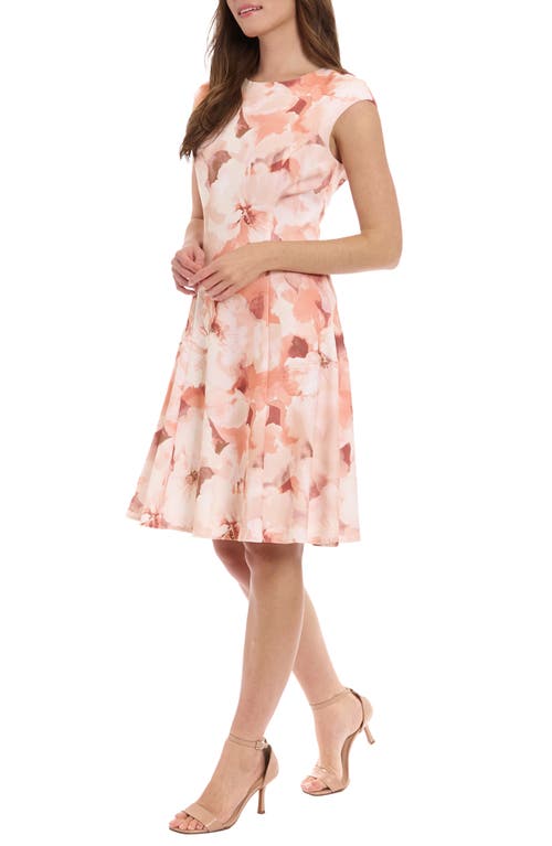 London Times Women's Floral Print Cap Sleeve Fit & Flare Dress In Ivory/peach