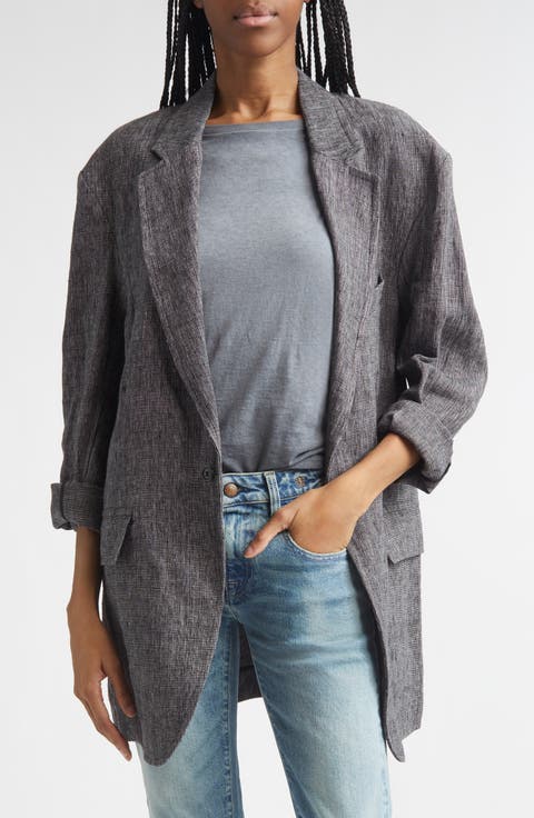 Oversize Ragged Linen Blazer