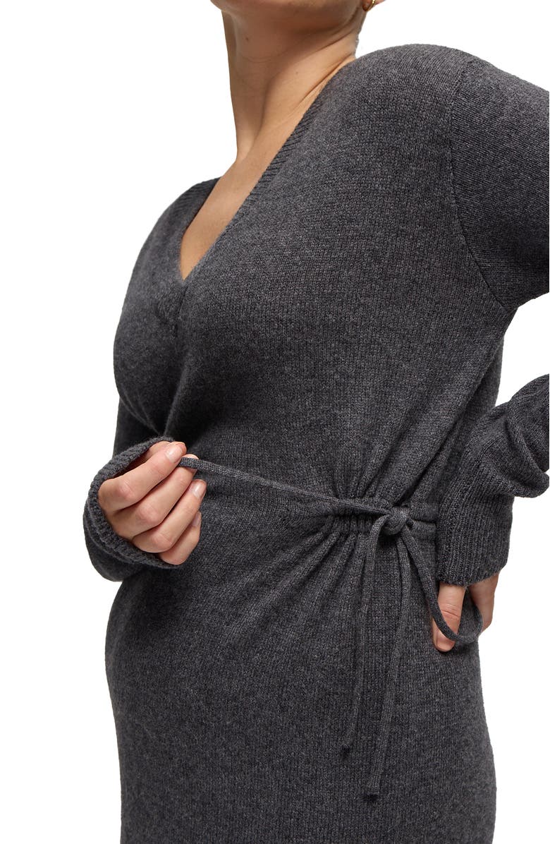 Ingrid & Isabel Cozy V-Neck Maternity Sweater Dress, Alternate, color, Dark Grey