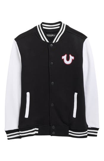 True Religion Kids' Snap Front Varsity Jacket In Black