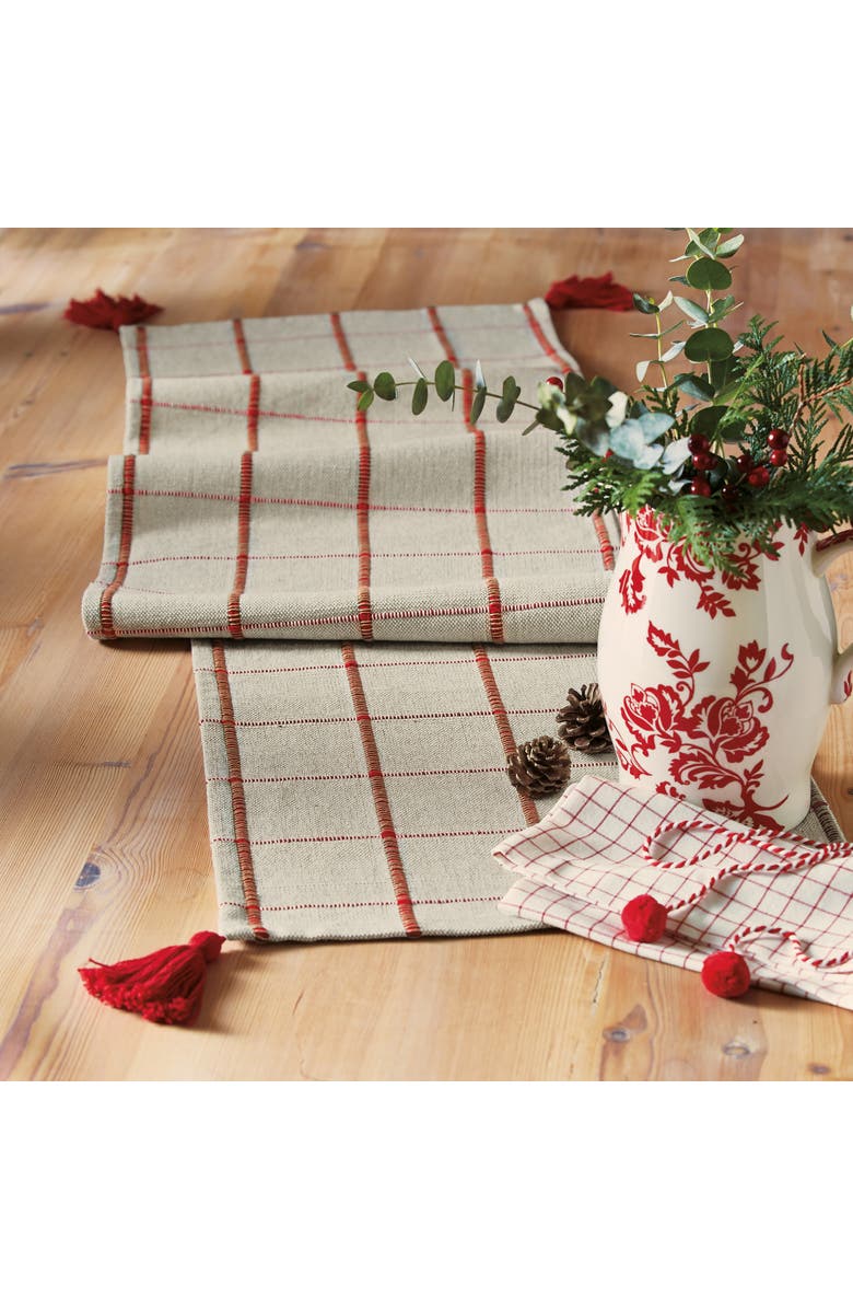 tag White Cotton Table Runner with Tassels for Holiday Decor, Alternate, color, 