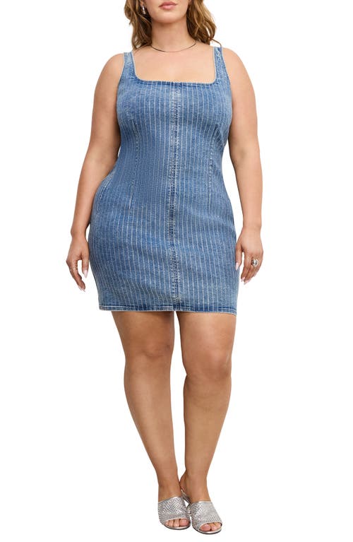 GOOD AMERICAN GOOD AMERICAN RHINESTONE DENIM SHIFT DRESS