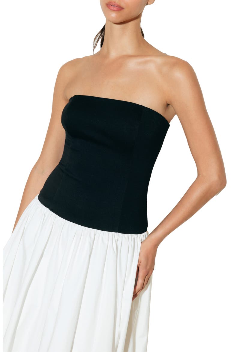 Mixed Media Strapless Dress, Alternate, color, BLACK/ WHITE
