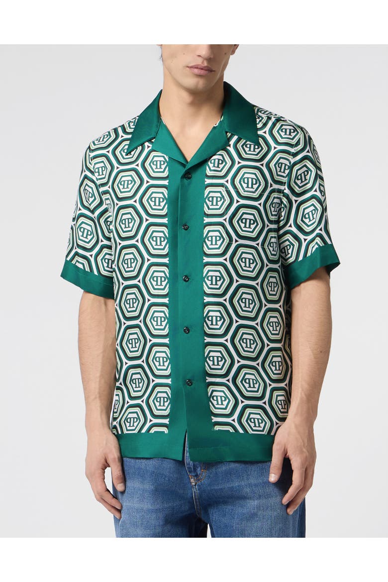 Silk Bowling Shirt Monogram 70'S Men, Main, color, green