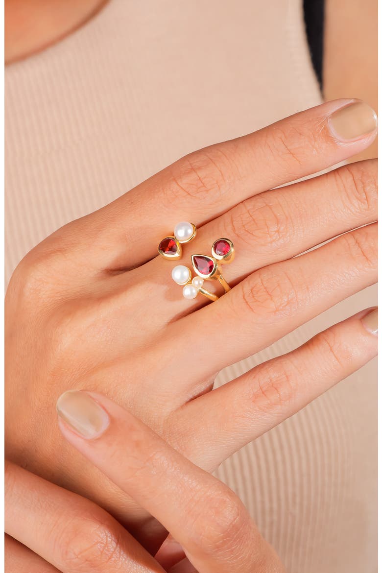 Garnet & Faux Pearl Ring, Alternate, color, RED