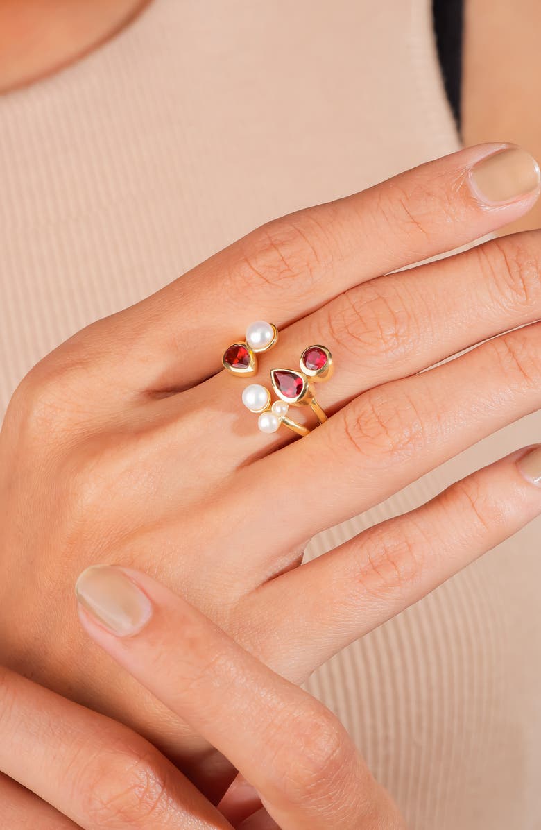 YS GEMS Garnet & Faux Pearl Ring, Alternate, color, Red