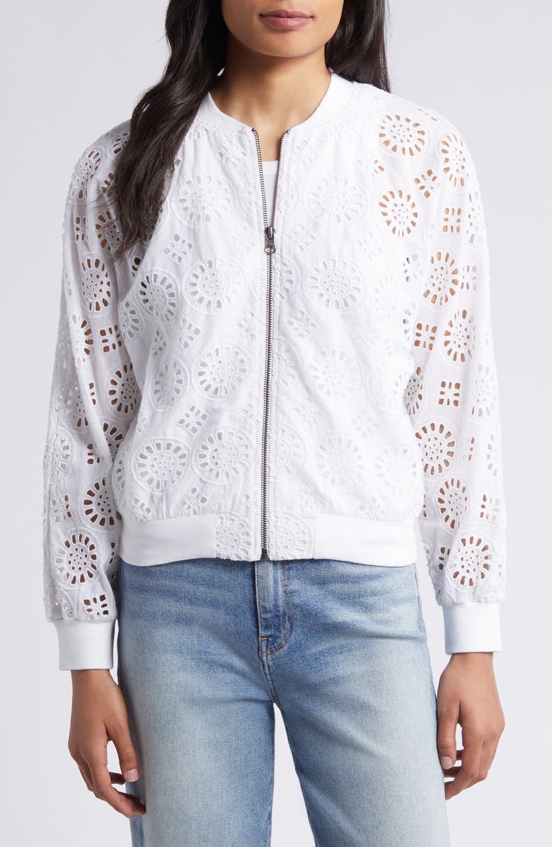 Caslon<sup>®</sup> Cotton Eyelet Bomber Jacket, Alternate, color, 