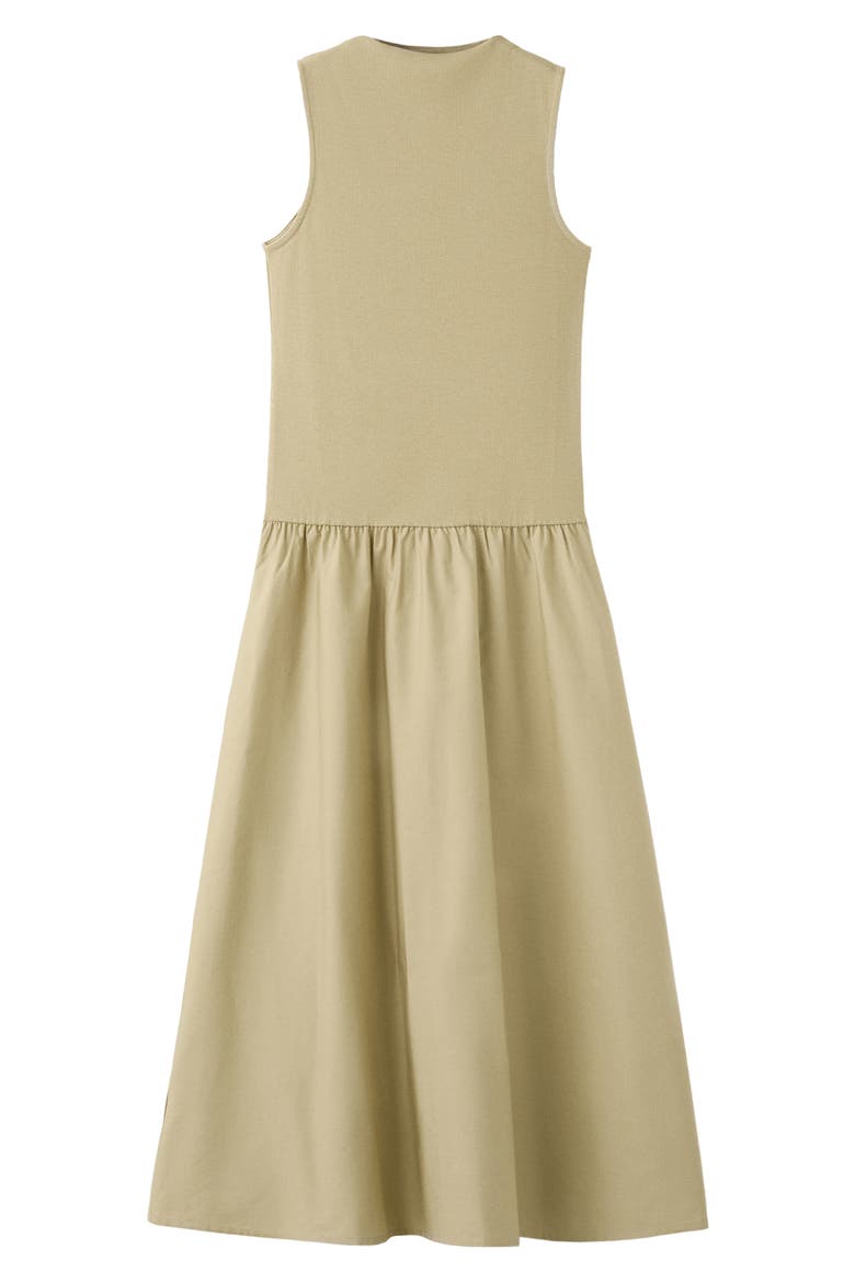 Mixed Media Stretch Cotton Midi Dress, Main, color, OLIVE GREEN
