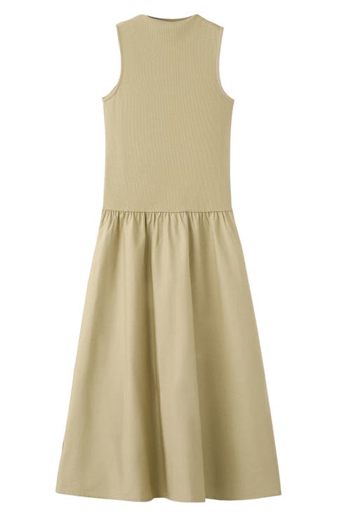 Mixed Media Stretch Cotton Midi Dress