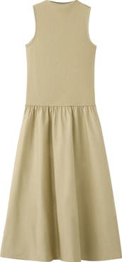 MANGO Mixed Media Stretch Cotton Midi Dress