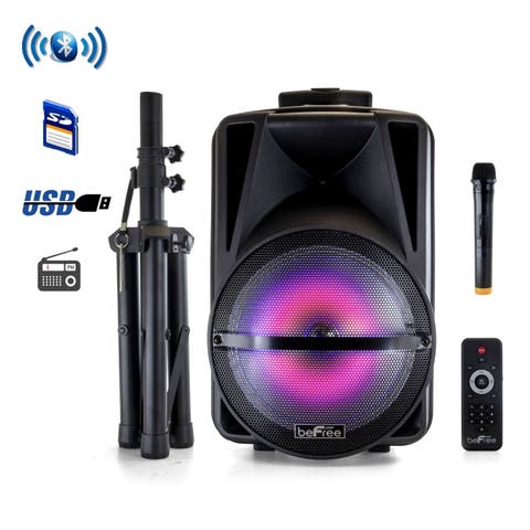 12in Bluetooth Rechargeable Portable PA Party Speaker with Reactive LED Lights and Stand