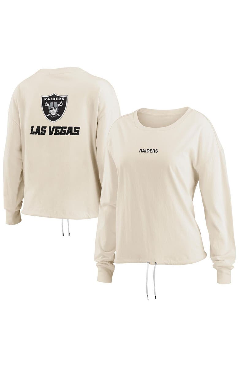 WEAR by Erin Andrews Women's WEAR by Erin Andrews Oatmeal Las Vegas Raiders Long Sleeve Crop Top Shirt, Main, color, Oatmeal