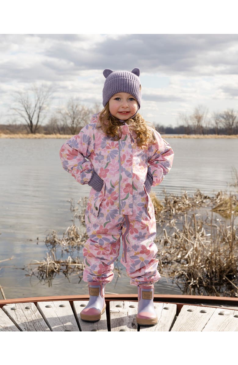 Deux par Deux Baby Mid-Season One-Piece Flower Print Outerwear with Hat, Alternate, color, Pink Flower Print