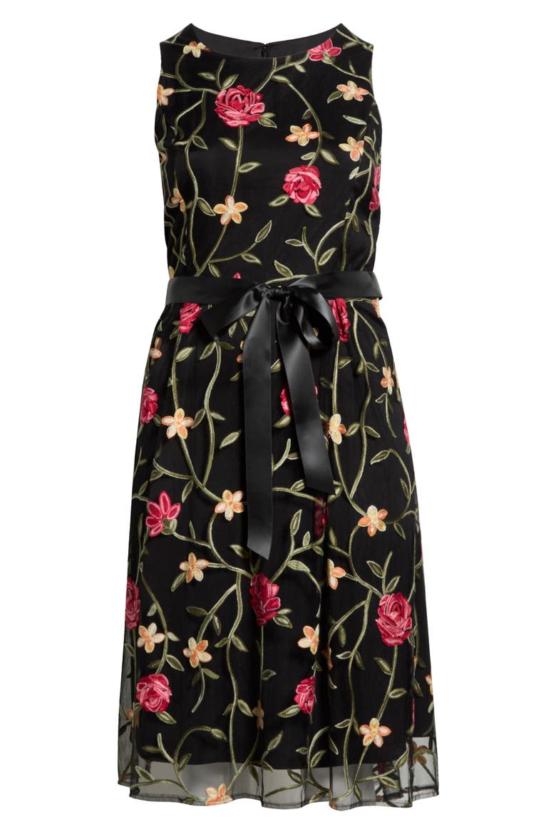 Embroidered Sleeveless Midi Dress, Alternate, color, BLACK MULTI
